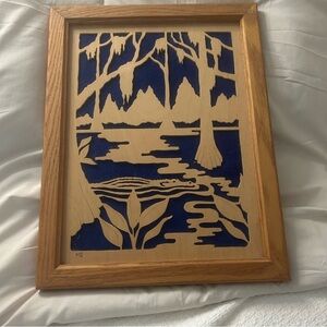 Wooden Framed Nature Silhouette Signed Fiber Art